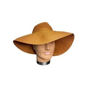 Vintage Patricia Underwood Straw Hat Wide Brim Floppy 70s Pecan Color Big Sun